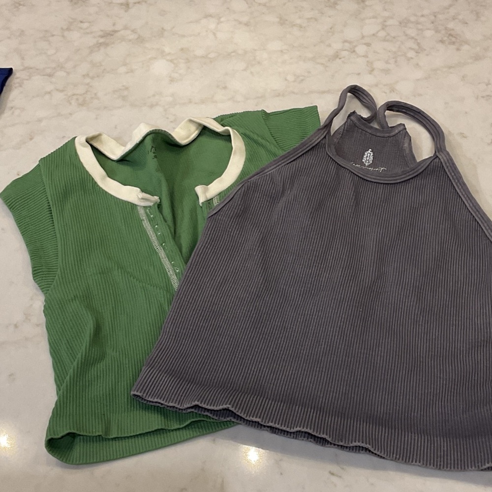 FP movement Gray Ribbed Top and Out from under green top